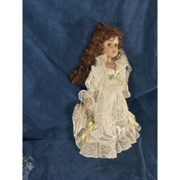 Cathay Collection Porcelain Doll with Satin And Lace Dress and Curly Hair - Picture 3 of 9